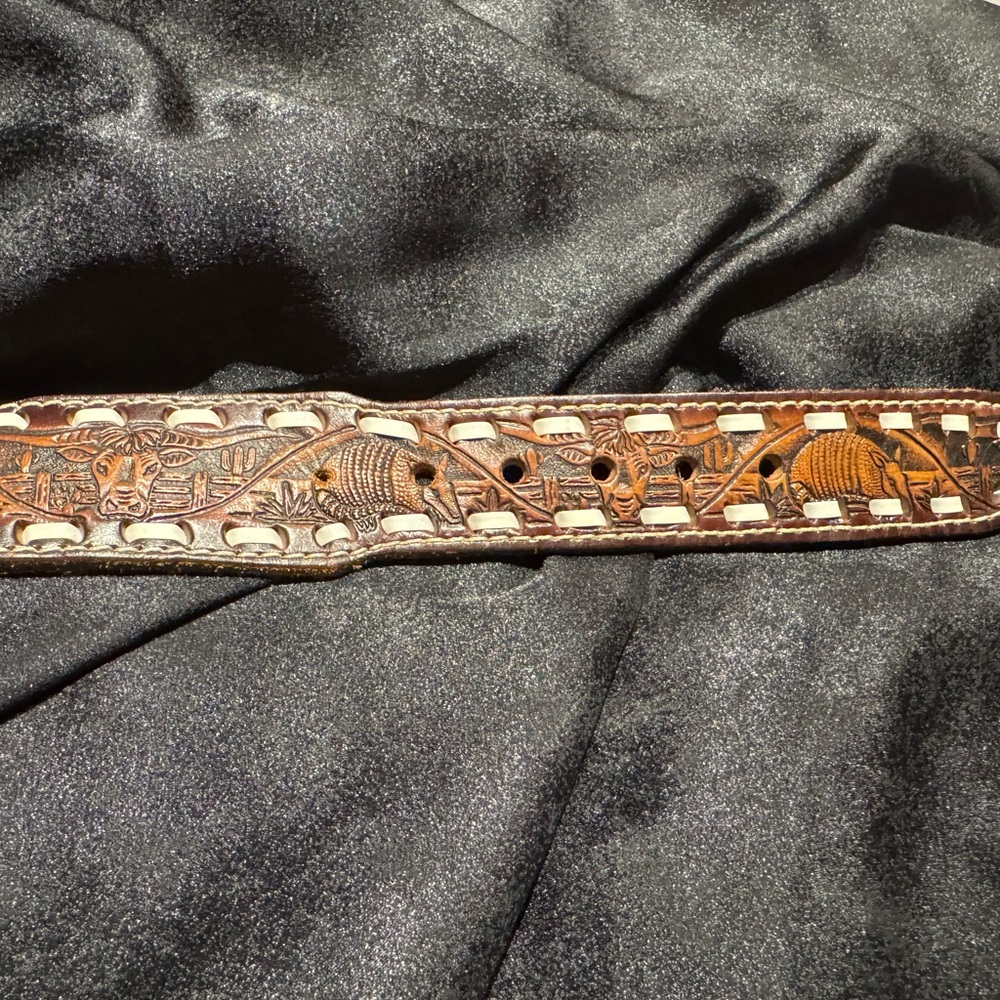 Western Cowboy Belt w/Cream Laced Leather Edging - Sz. 40 - Picture 5 of 12